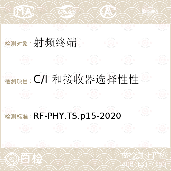 C/I 和接收器选择性性能，LE编码 (S=8) C/I 和接收器选择性性能，LE编码 (S=8) RF-PHY.TS.p15-2020