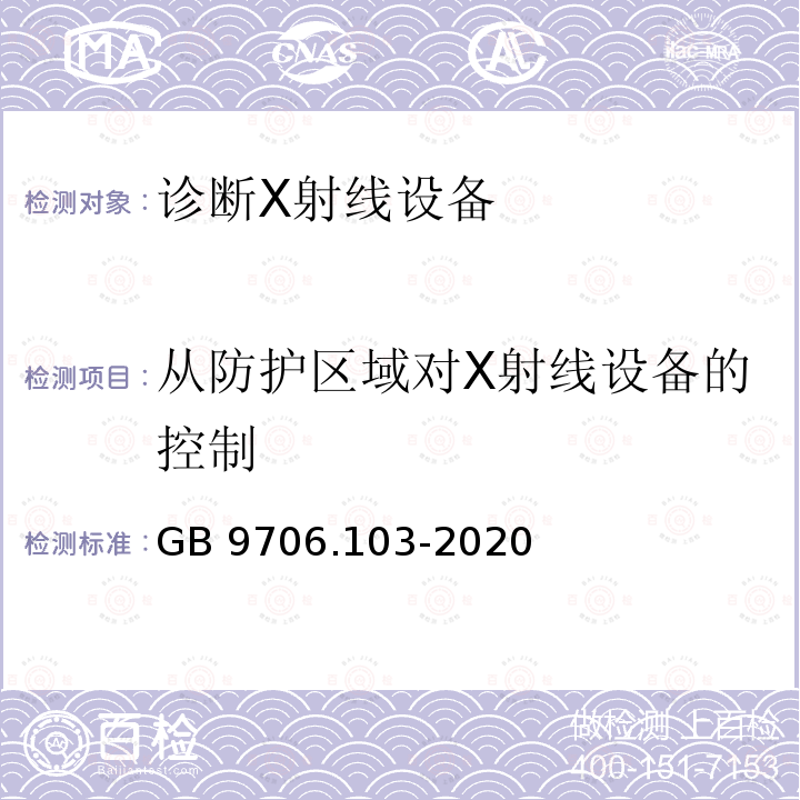 从防护区域对X射线设备的控制 GB 9706.103-2020 医用电气设备 第1-3部分：基本安全和基本性能的通用要求 并列标准：诊断X射线设备的辐射防护