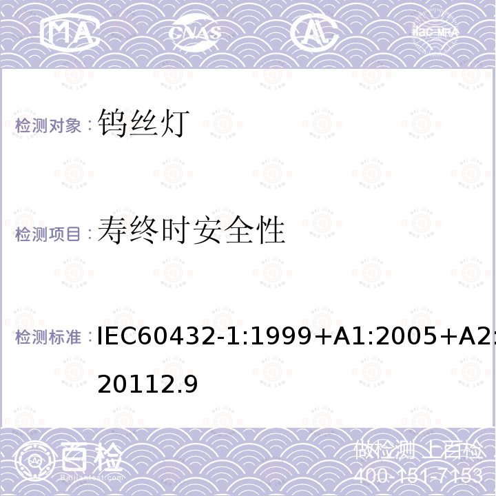 寿终时安全性 寿终时安全性 IEC60432-1:1999+A1:2005+A2:20112.9