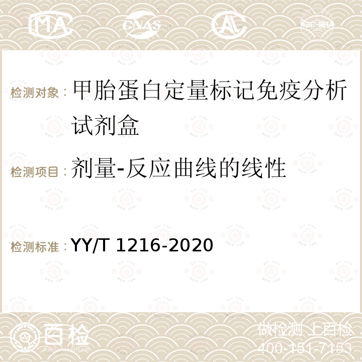 剂量-反应曲线的线性 YY/T 1216-2020 甲胎蛋白测定试剂盒