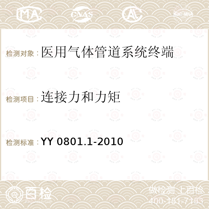 连接力和力矩 YY/T 0801.1-2010 【强改推】医用气体管道系统终端 第1部分:用于压缩医用气体和真空的终端