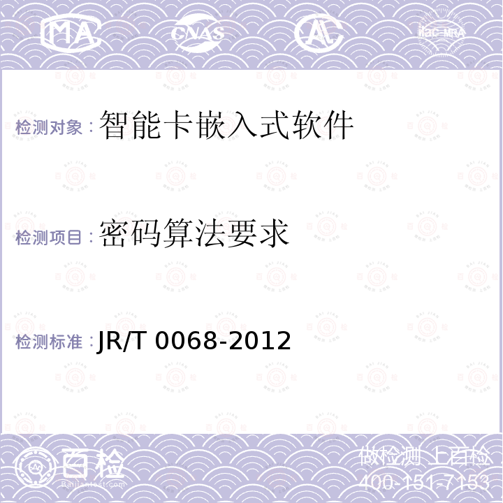 密码算法要求 T 0068-2012  JR/