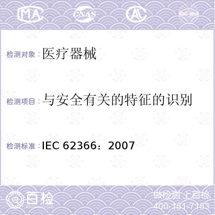 与安全有关的特征的识别 IEC 62366-2007 医疗设备 可用性工程学对医疗设备的应用