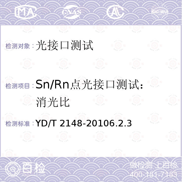 Sn/Rn点光接口测试：消光比 YD/T 2148-20106.2  .3