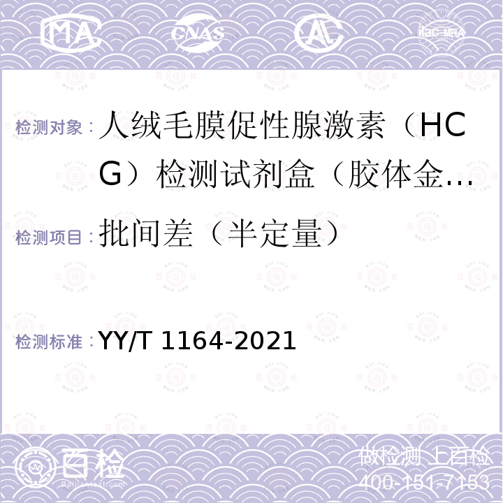 批间差（半定量） YY/T 1164-2021 人绒毛膜促性腺激素(HCG)检测试剂盒(胶体金免疫层析法)