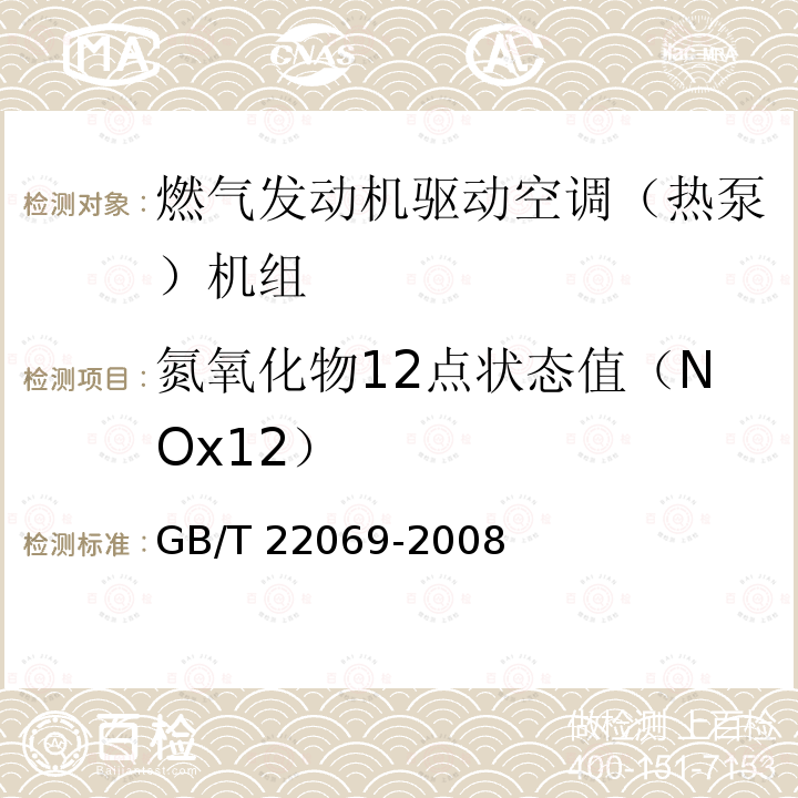 氮氧化物12点状态值（NOx12） GB/T 22069-2008 燃气发动机驱动空调(热泵)机组