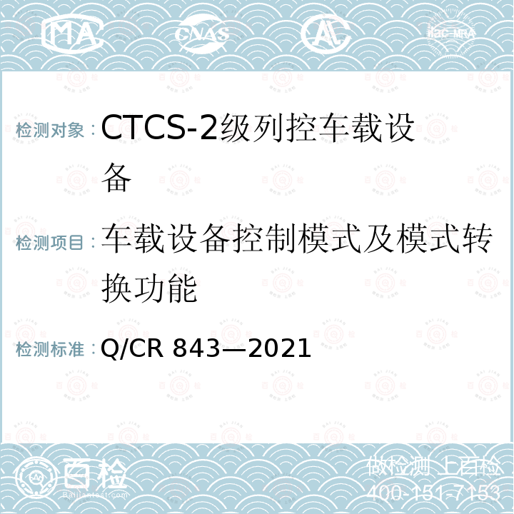 车载设备控制模式及模式转换功能 Q/CR 843-2021  Q/CR 843—2021
