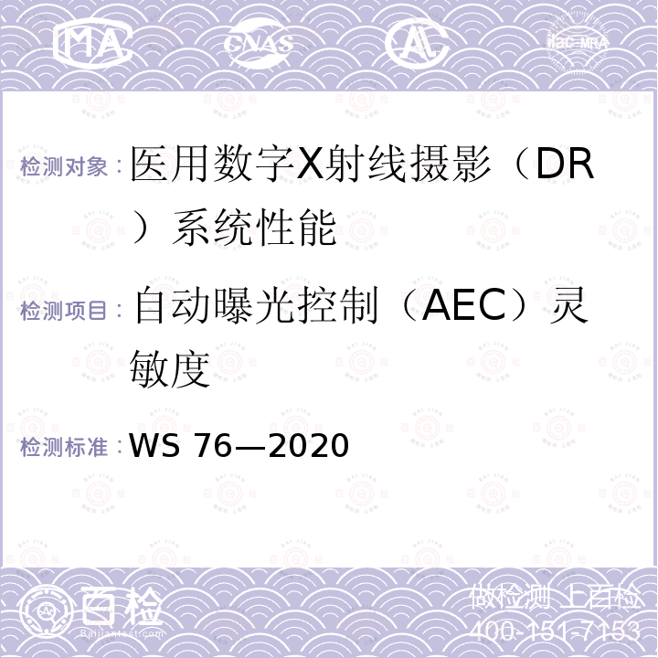 自动曝光控制（AEC）灵敏度 自动曝光控制（AEC）灵敏度 WS 76—2020