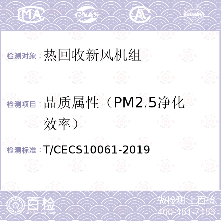 品质属性（PM2.5净化效率） CECS 10061-2019  T/CECS10061-2019