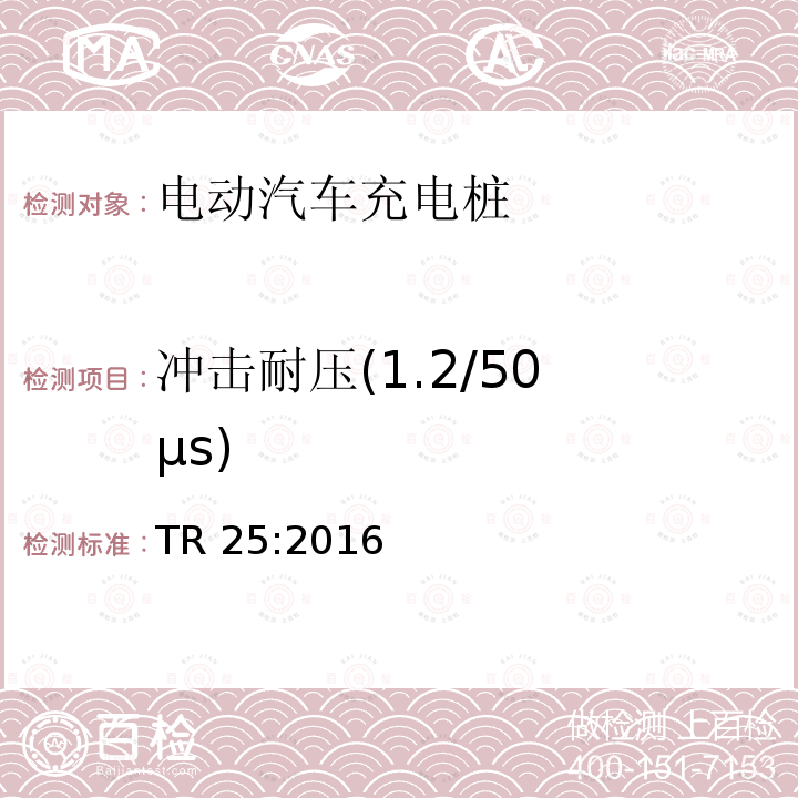 冲击耐压(1.2/50 μs) 冲击耐压(1.2/50 μs) TR 25:2016