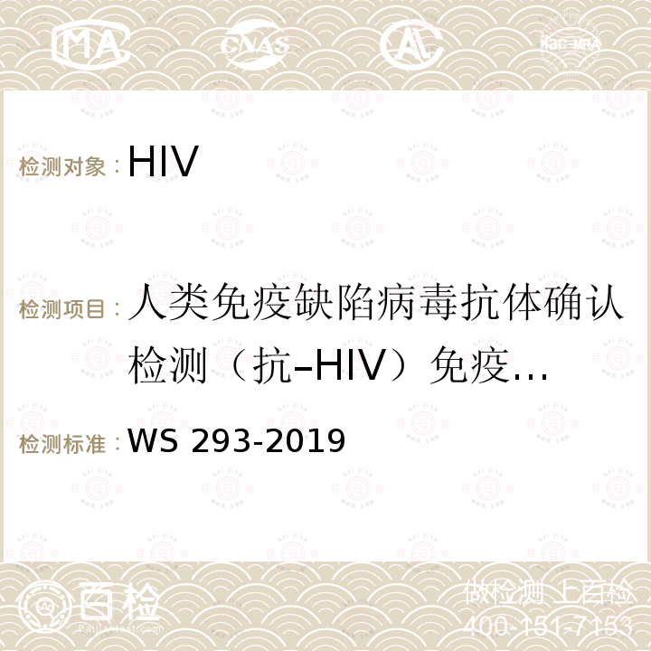 人类免疫缺陷病毒抗体确认检测（抗–HIV）免疫印迹法 WS 293-2019 艾滋病和艾滋病病毒感染诊断