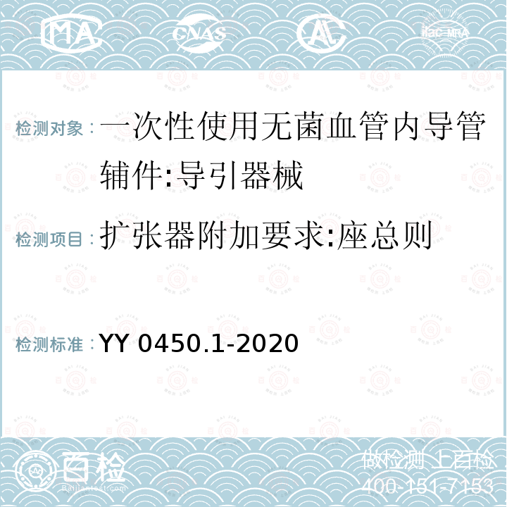 扩张器附加要求:座总则 YY 0450.1-2020 一次性使用无菌血管内导管辅件 第1部分：导引器械