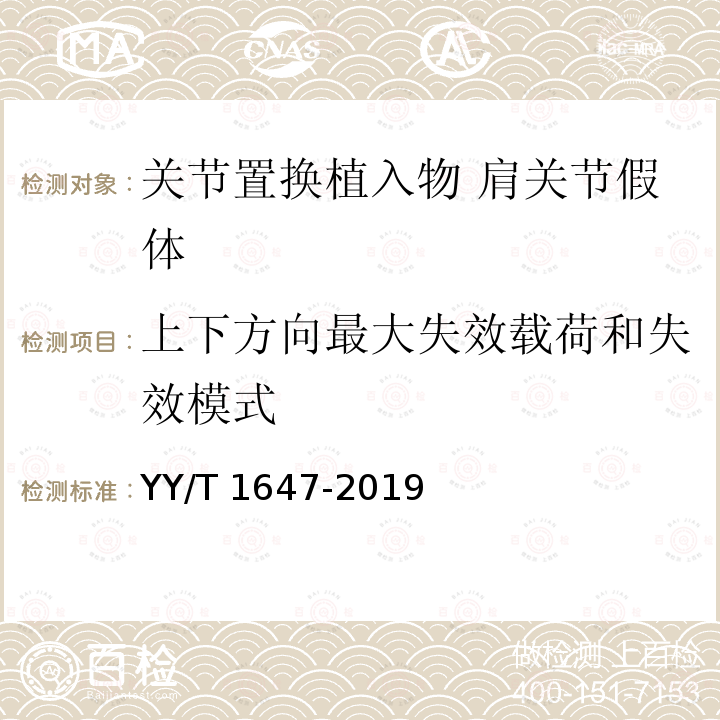 上下方向最大失效载荷和失效模式 YY/T 1647-2019 关节置换植入物 肩关节假体 关节盂锁定机制的静态剪切评价试验方法