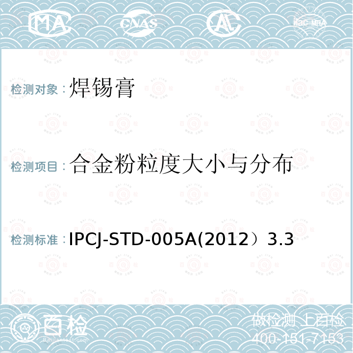 合金粉粒度大小与分布 合金粉粒度大小与分布 IPCJ-STD-005A(2012）3.3