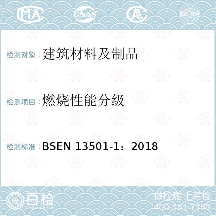 燃烧性能分级 EN 13501-1:2018  BSEN 13501-1：2018