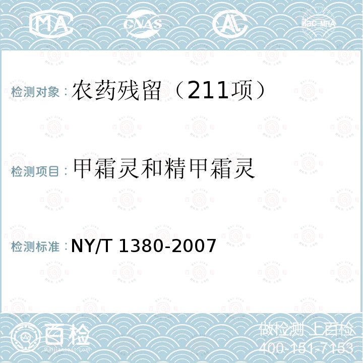 甲霜灵和精甲霜灵 NY/T 1380-2007 蔬菜、水果中51种农药多残留的测定气相色谱质谱法