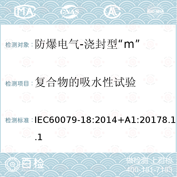 复合物的吸水性试验 复合物的吸水性试验 IEC60079-18:2014+A1:20178.1.1