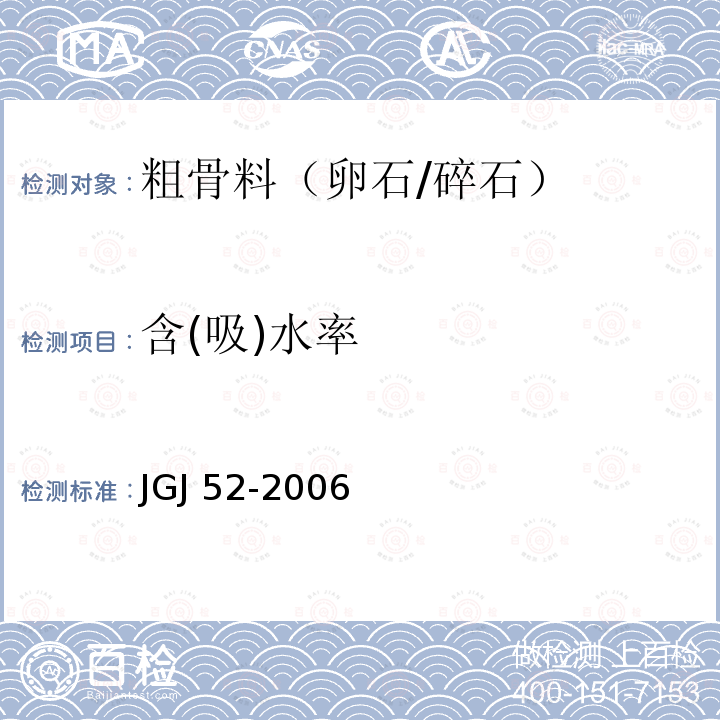 含(吸)水率 JGJ 52-2006 普通混凝土用砂、石质量及检验方法标准(附条文说明)