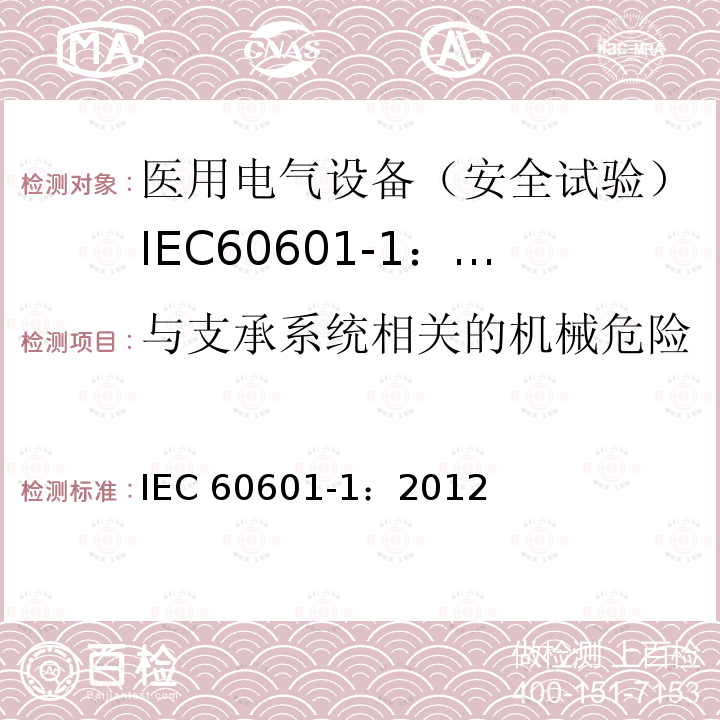 与支承系统相关的机械危险 与支承系统相关的机械危险 IEC 60601-1：2012