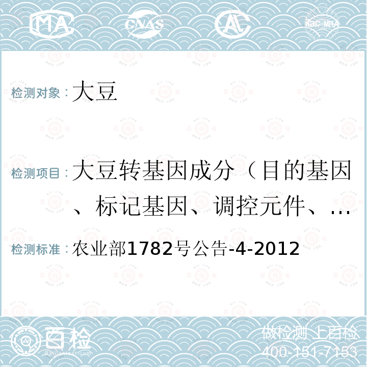 大豆转基因成分（目的基因、标记基因、调控元件、外源蛋白、转化事件、基因构建） 大豆转基因成分（目的基因、标记基因、调控元件、外源蛋白、转化事件、基因构建） 农业部1782号公告-4-2012