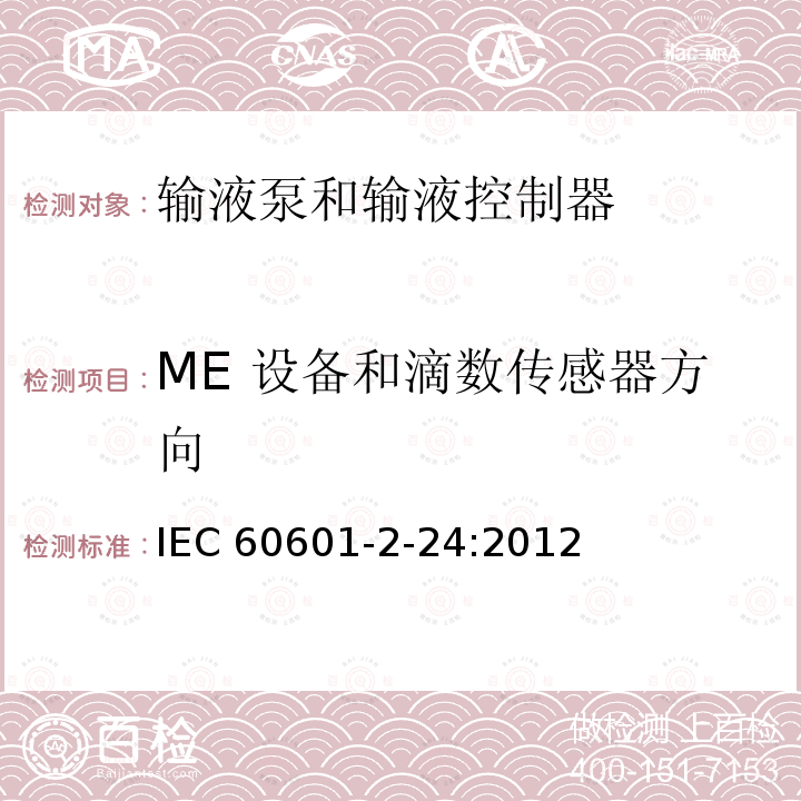 ME 设备和滴数传感器方向 IEC 60601-2-24  :2012