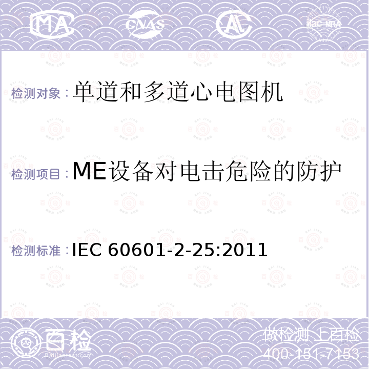 ME设备对电击危险的防护 ME设备对电击危险的防护 IEC 60601-2-25:2011