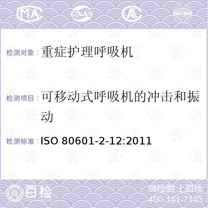 可移动式呼吸机的冲击和振动 ISO 80601-2-12:2011  