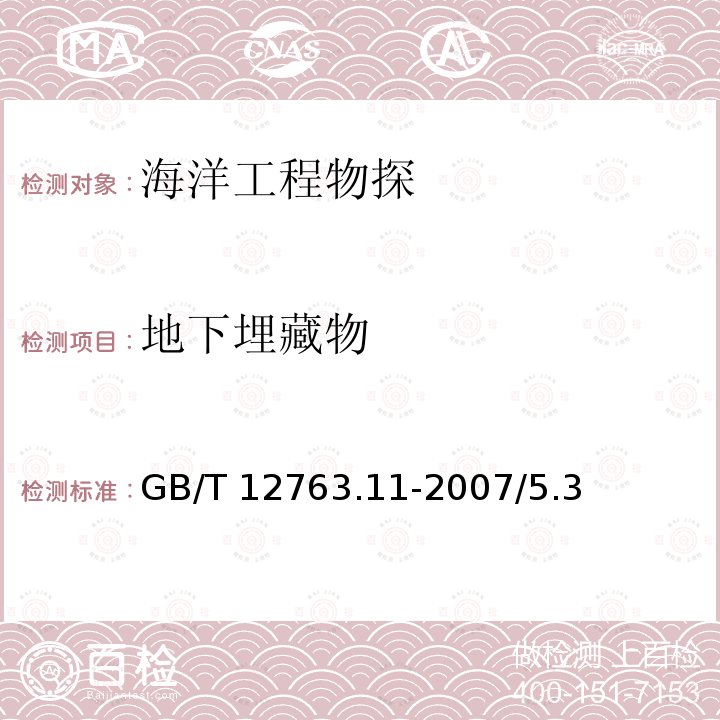 地下埋藏物 GB/T 12763.11-2007 海洋调查规范 第11部分:海洋工程地质调查