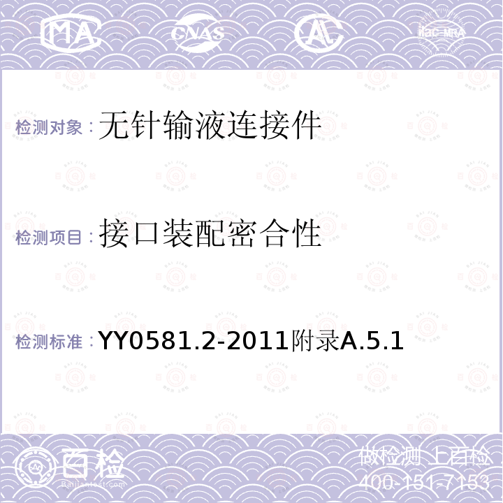 接口装配密合性 YY/T 0581.2-2011 【强改推】输液连接件 第2部分:无针连接件(附2018年第1号修改单)