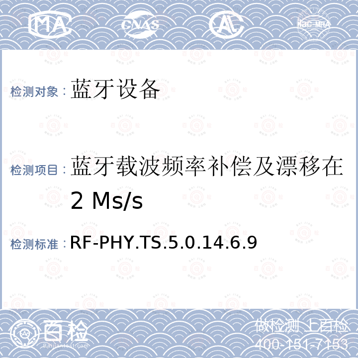 蓝牙载波频率补偿及漂移在2 Ms/s RF-PHY.TS.5.0.14.6.9  