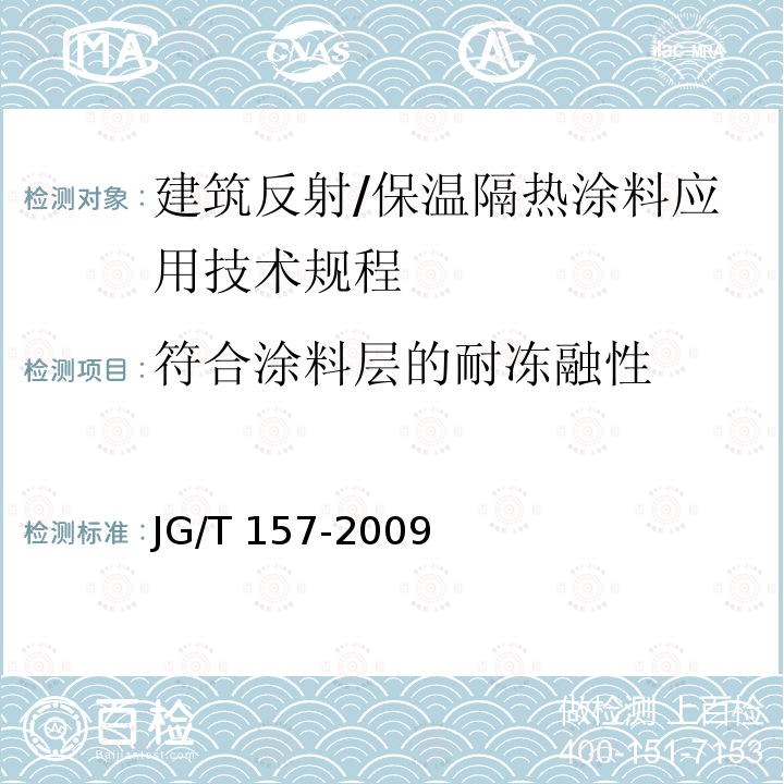 符合涂料层的耐冻融性 JG/T 157-2009 建筑外墙用腻子