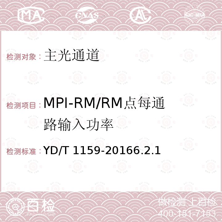 MPI-RM/RM点每通路输入功率 YD/T 1159-20166.2  .1