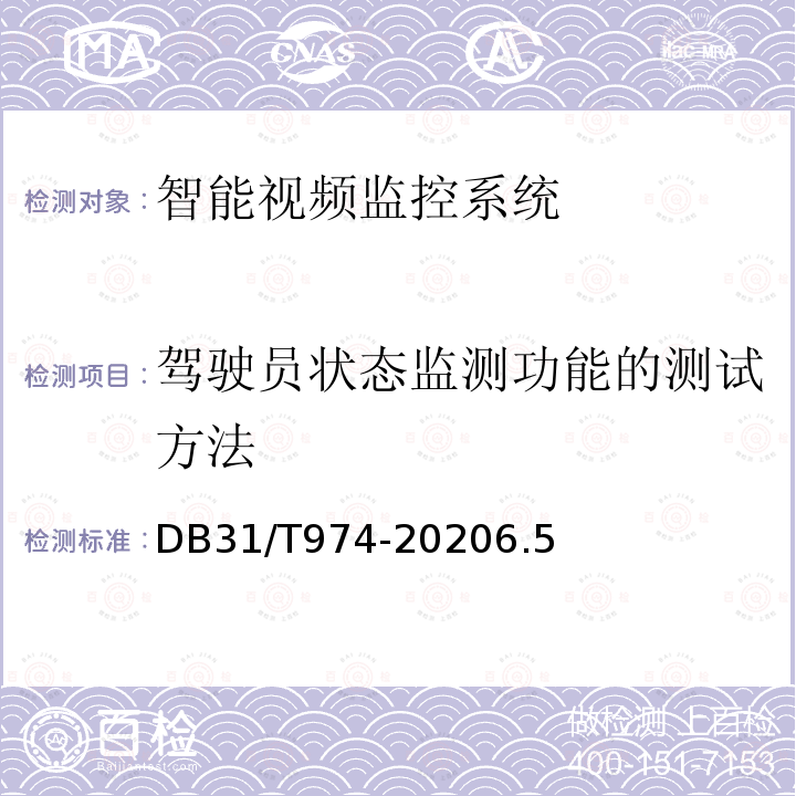 驾驶员状态监测功能的测试方法 DB31/T 974-2020 公共汽（电）车车载信息系统一体化基本技术要求