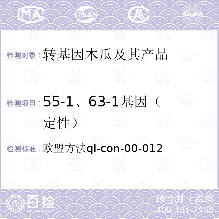 55-1、63-1基因（定性） 55-1、63-1基因（定性） 欧盟方法ql-con-00-012