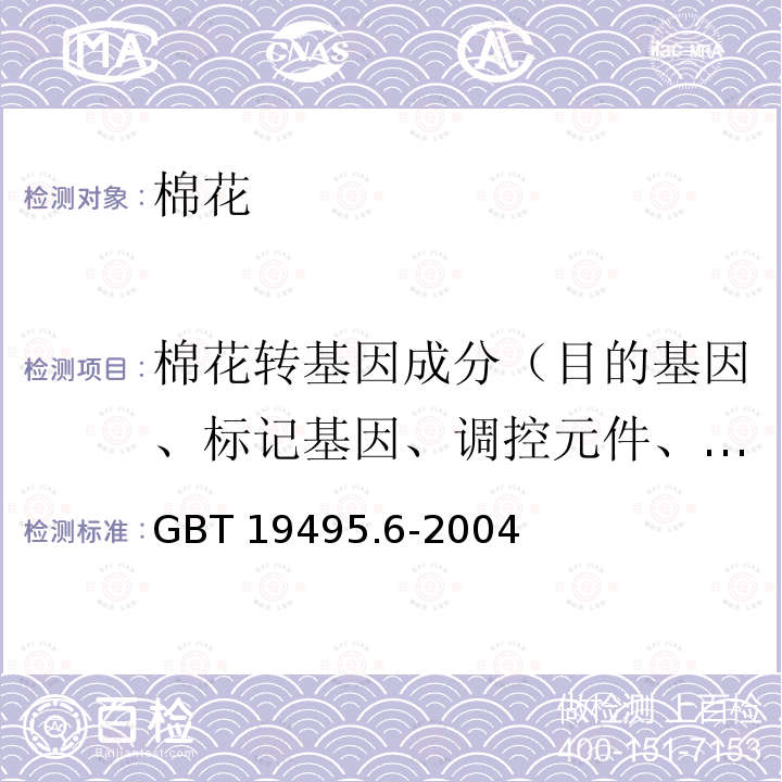 棉花转基因成分（目的基因、标记基因、调控元件、外源蛋白、转化事件、基因构建 棉花转基因成分（目的基因、标记基因、调控元件、外源蛋白、转化事件、基因构建 GBT 19495.6-2004