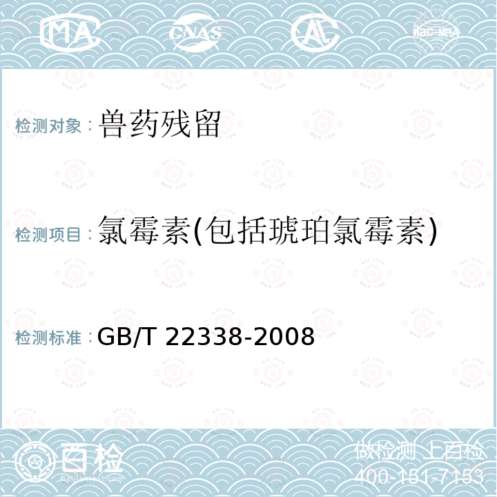 氯霉素(包括琥珀氯霉素) 氯霉素(包括琥珀氯霉素) GB/T 22338-2008