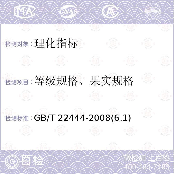等级规格、果实规格 GB/T 22444-2008 地理标志产品 昌平苹果