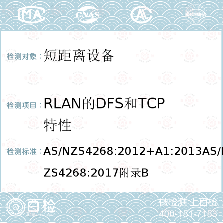 RLAN的DFS和TCP特性 RLAN的DFS和TCP特性 AS/NZS4268:2012+A1:2013AS/NZS4268:2017附录B