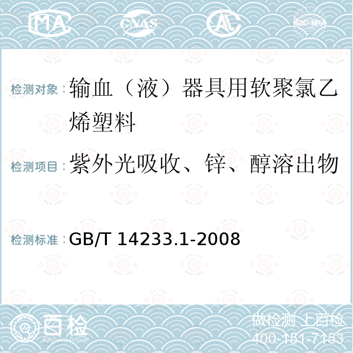 紫外光吸收、锌、醇溶出物 紫外光吸收、锌、醇溶出物 GB/T 14233.1-2008