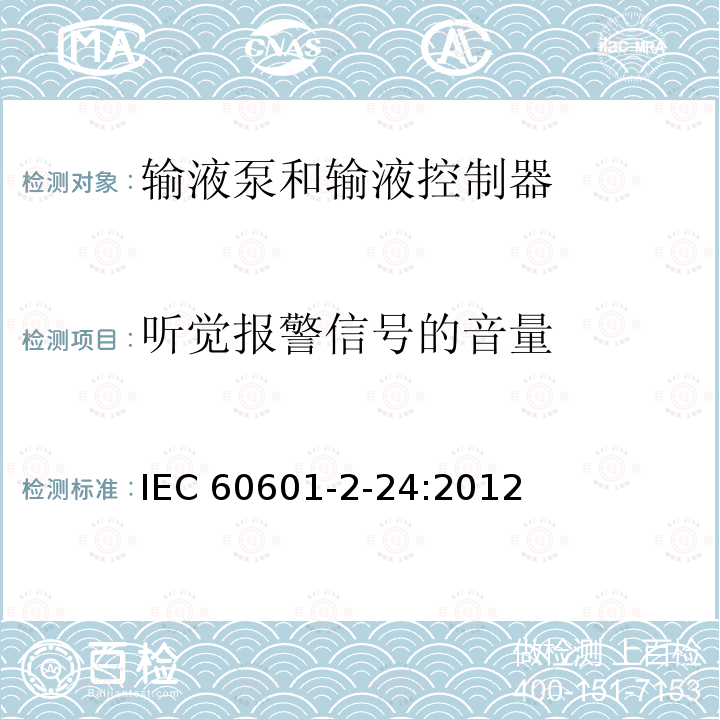 听觉报警信号的音量 IEC 60601-2-24  :2012