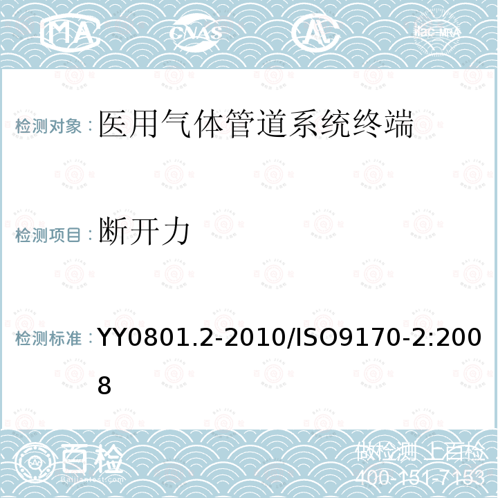 断开力 YY/T 0801.2-2010 【强改推】医用气体管道系统终端 第2部分:用于麻醉气体净化系统的终端