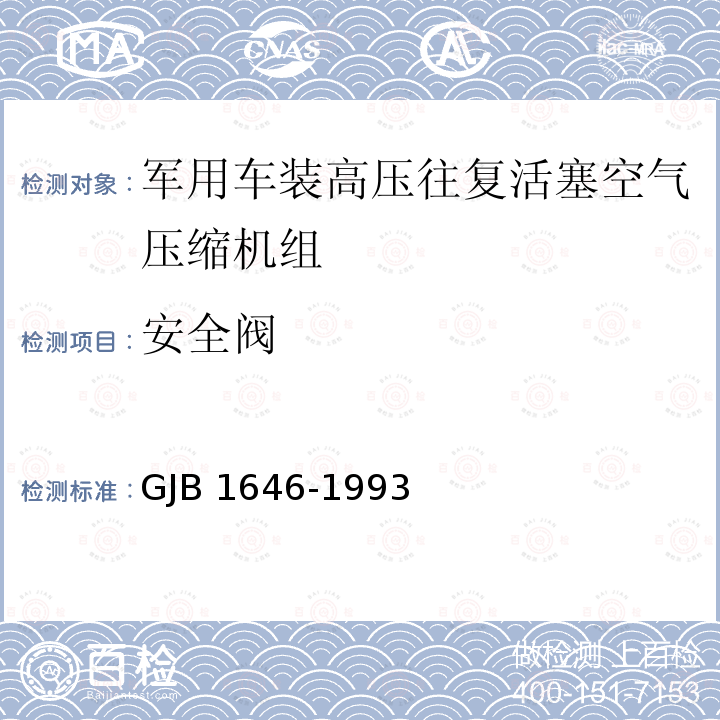 安全阀 GJB 1646-1993  