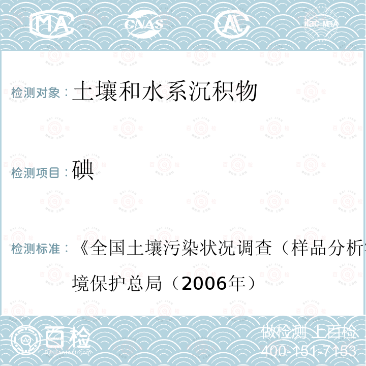 碘 《全国土壤污染状况调查（样品分析测试技术规定）》国家环境保护总局（2006年）  