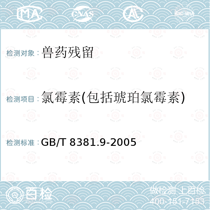 氯霉素(包括琥珀氯霉素) GB/T 8381.9-2005 饲料中氯霉素的测定 气相色谱法