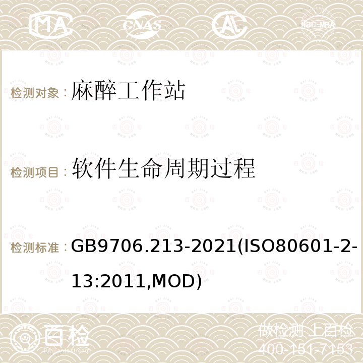 软件生命周期过程 GB 9706.213-2021 医用电气设备  第2-13部分：麻醉工作站的基本安全和基本性能专用要求