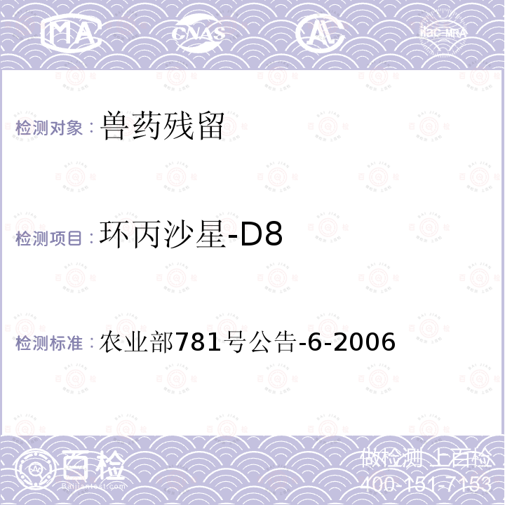 环丙沙星-D8 农业部781号公告-6-2006  