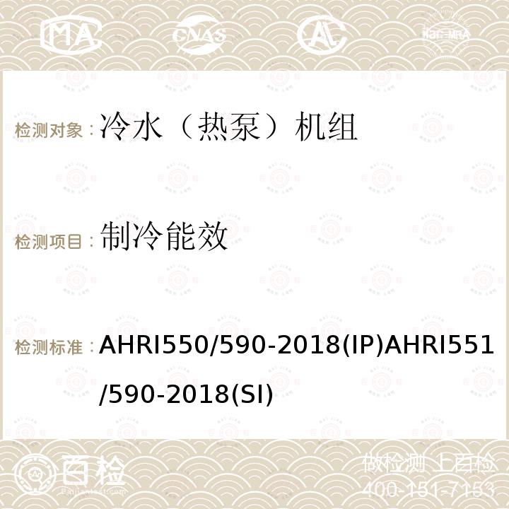制冷能效 制冷能效 AHRI550/590-2018(IP)AHRI551/590-2018(SI)