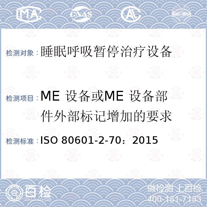 ME 设备或ME 设备部件外部标记增加的要求 ISO 80601-2-70：2015  