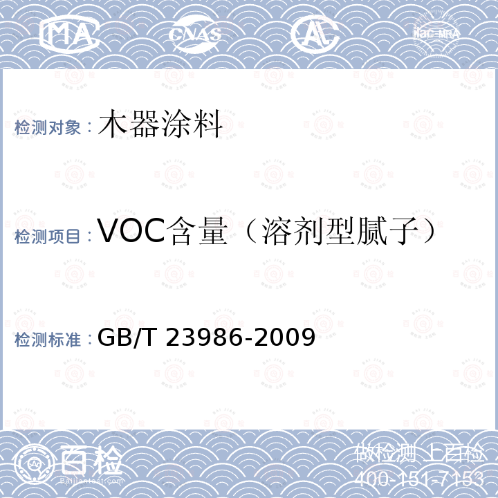 VOC含量（溶剂型腻子） VOC含量（溶剂型腻子） GB/T 23986-2009
