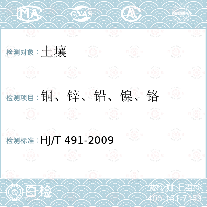 铜、锌、铅、镍、铬 HJ 491-2009 土壤 总铬的测定 火焰原子吸收分光光度法